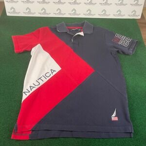 Nautica Color Block Polo Shirt Short Sleeve Navy Red White Size S